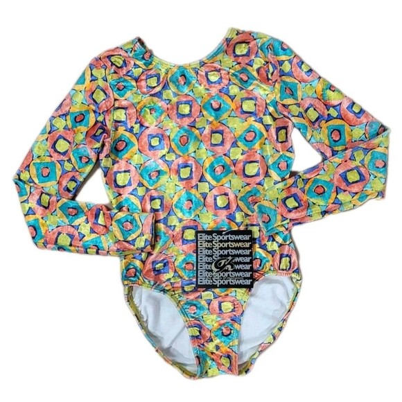 GK Elite VTG 70s Velvet Mosaic Shag Print High Neck LS Leotard Bodysuit Adult XS - Picture 1 of 16